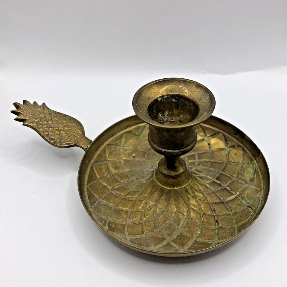 Pineapple Candlestick Holder Solid Brass Wax Catcher Finger Handle Made in India